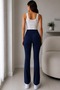 Yüksel Waist Enhancing Ribbed Stitched Spanish Leg Pants 4622 - Navy Blue - 4
