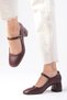 Mallory Burgundy Color Round Toe Women's Block Heeled Shoes - 7