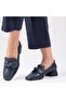 Viola Navy Blue Color Blunt Toe Women's Low Heeled Shoes - 6