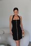 Pilese and Gold Button Detailed Design Premium Mini Black Dress - 6