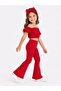 Girl's Red Flare Leg Tights, Red Strapless Crop Blouse and Headband Set. - 3