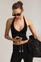 Eyna Women's Halter Neck Thick Strap Open Back Crop Black Blouse - 3