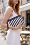 Sofia Canvas Striped Women's Portfolio & Clutch Handbag Navy Blue
