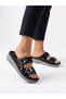 Sim Embroidered Double-Strapped Black Orthopedic Daily Slippers Nk2090 - 3
