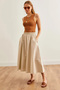 Women's Stone Pocket Elastic Waist Midi Woven Bell Skirt Etk- 19000271 - 2