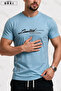 Limited Edition Printed Cotton Fabric Men's Light Blue T-Shirt-Black Shorts Set - 3