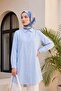 Oval Cut Long Shirt with Hidden Buttons - Baby Blue - 5
