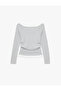 Viscose Blended Gathered Boat Neck Layered Long Sleeve T-Shirt - 7