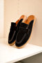 Bloom Genuine Leather Black Rubber Sole Slippers