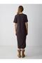 Brown Straight Cut Crew Neck Short Sleeve Knitted Dress - 6
