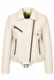 Beige Bloom Women's Zippered Biker Genuine Leather Coat - 5