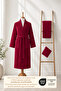 Eldy Striped Bathrobe Set, 3 Pieces, 100% Cotton Certified Şalyaka Bathrobe Set - Burgundy - 4