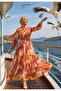 Women's Buttoned Patterned Modal Fabric Orange Dress - 3