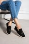 Lupy Women's Black Suede Loafer Shoes with Gold Accessories Orthopedic Comfortable Sole Casual Ballet Flats - 2