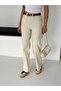 Leather Belted Trousers with Cut-Out Legs - Cream Cream - 4