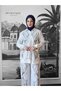 Cream Plant Motif Stone Embroidered Shirt & Wide Leg Pants Set - 3