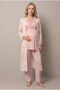 Women's Powder Patterned Lace New Season 3-Piece Maternity Pajama Set with Dressing Gown - 3