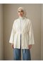 Women's Linen Kimono with Tie, Comfortable Fit, Long Sleeve, Hijab Linen Cardigan - Ecru