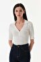 Buttoned Front Polo Neck Lycra Blouse