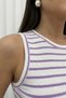 Women's Athlete Sleeveless Crew Neck Striped Ribbed Lycra Zero Sleeve T-Shirt - 4
