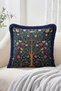 Navy Blue Floor Tree and Floral Pattern Fringed Throw Pillow Cover - Vintage Tassel Pillowcase
