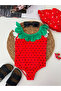 My Little One's Skin-Friendly Watermelon Patterned Ruffle Girls' Swimsuit - Red - 3