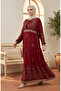 Large Size Floral Patterned Viscose Dress 4084-09 Claret Red - 2