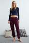 Plaid Patterned Velvet Pajama Bottoms - 2