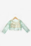 Mint Long Sleeve Starry Girl's Tulle Crop Top - 3