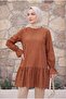 Laced Tunic with Elastic Sleeves and Skirt -Tan