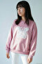 Girl's Sweatshirt with Butterfly Appliqué and Embroidery, Ages 8-12, Dried Rose - 2