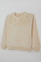 Girl's Sweatshirt with Pearl Flower Embroidery, Ages 9-14, Cream - 7