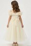 Girl's Evening Dress, Rose Detail on the Shoulder, Stone Accessories on the Waist, 7-11 Years Old, Yellow - 2