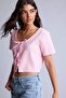 Regular Fit V-Neck Wrinkled Textured Fabric Short Sleeve Pink Blouse F1009Ax26Sm - 4