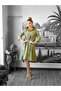 Leaf Patterned Casual Shirt Dress |   Khaki Green Midi Dress - 2