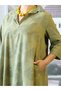 Leaf Patterned Casual Shirt Dress |   Khaki Green Midi Dress - 4