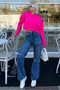 Fuchsia Crew Neck Crop Women's Sweater Mg2166 - 2