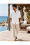 100% Cotton Muslin Shirt, High Collar Foldable Sleeves Comfortable Fit Summer Shirt - 4