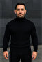 Men's turtleneck knit sweater, cotton thick ribbed weave, regular fit long sleeve winter style - black - 2