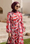 Brush Patterned Red Satin Dress - 2