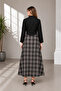 Women's Brown Plaid Patterned High Waist Midi Skirt with Pockets - 6