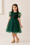Balloon Sleeve Sequin Sequin Girl's Tutu Dress M00751 Green