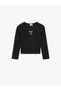 Bowknot Embroidery Detailed Long Sleeve Crew Neck T-Shirt for Girls - Black - 3