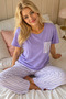 Lilac Striped Pocketed Short Sleeve Pajama Set 4651-Lilac - 5