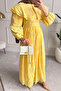 Design Balloon Sleeve Yellow Summer Belted Lined Yellow Fishtail Dress - 2