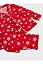 Suitable for Girls and Mother Cotton Fabric Suede Red Snow Pattern Shirt Collar Buttoned Pajama Set - 5