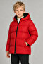 Boy's Red Fleece Hooded Waterproof Windproof Pocket Puffer Winter Coat - 3