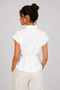 Women's White Linen and Cotton Blend Double-Breasted Collar Asymmetrical Shirt with Shawl Belt Detail - 4