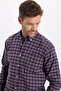 Classic Fit Long Sleeve Plaid Ribbed Collar Buttoned Men's Burgundy Shirt - 5