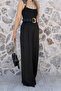 Black Gold Belted Satin Trousers - 3